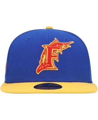 Men's Royal, Yellow Distressed Florida Marlins Cooperstown Collection Empire 59FIFTY Fitted Hat
