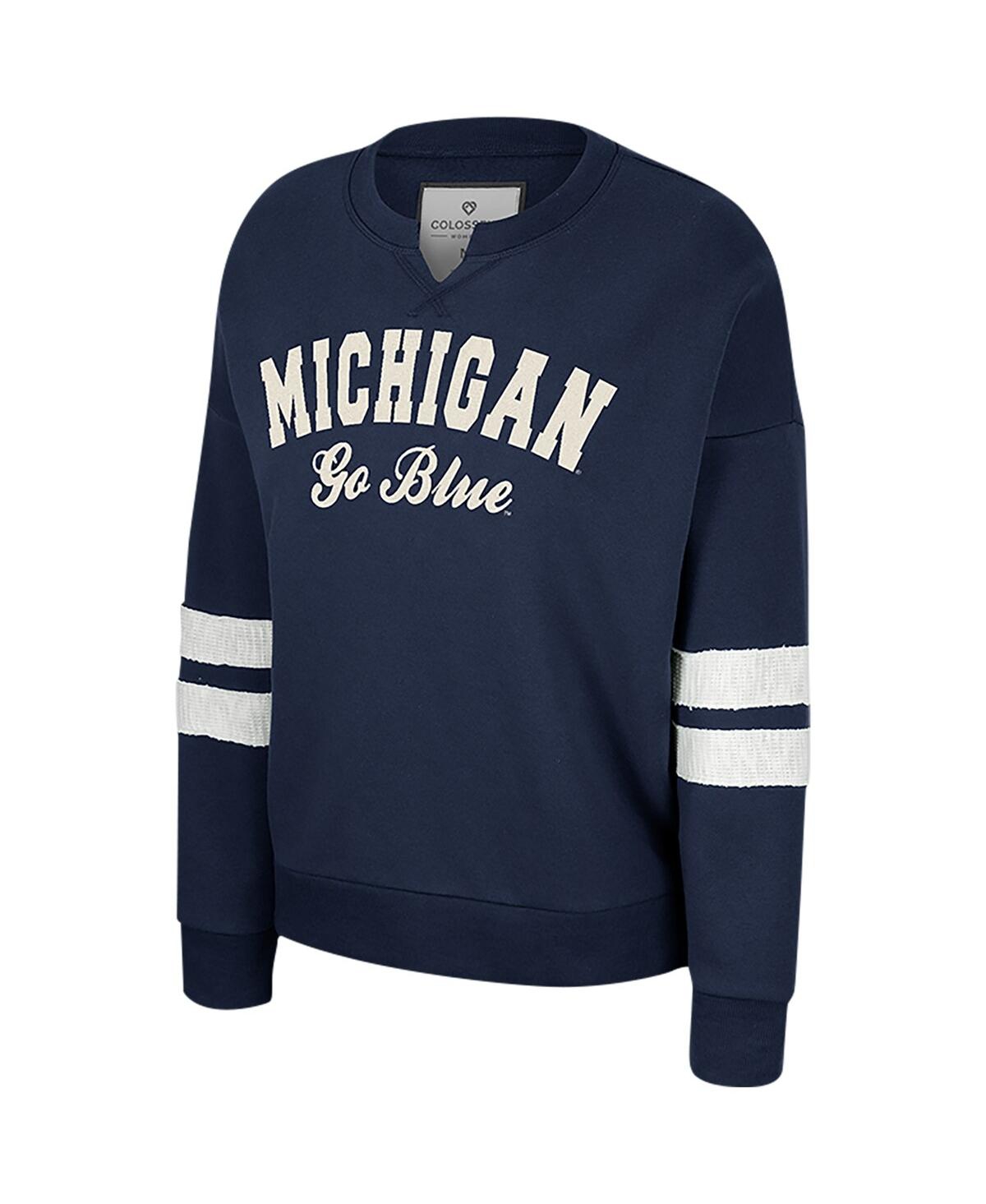Shop Colosseum Women's  Navy Distressed Michigan Wolverines Perfect Date Notch Neck Pullover Sweatshirt
