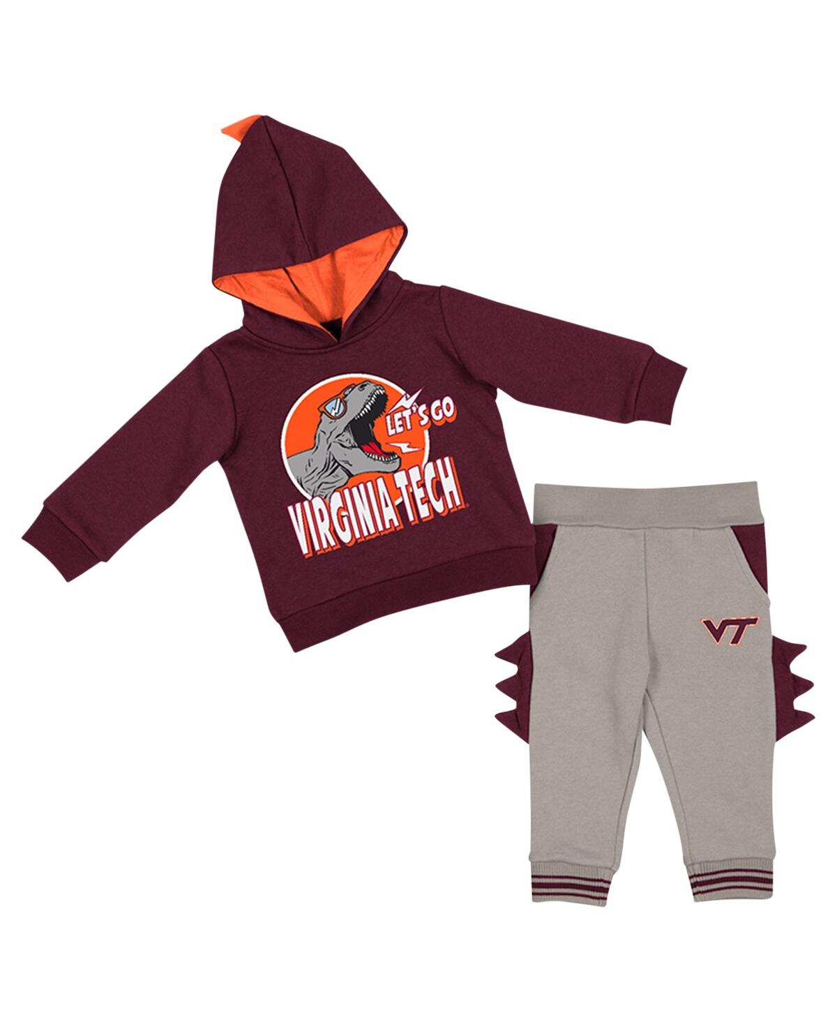 Shop Colosseum Infant Boys And Girls  Maroon, Gray Virginia Tech Hokies Dino Pullover Hoodie And Pants Set In Maroon,gray