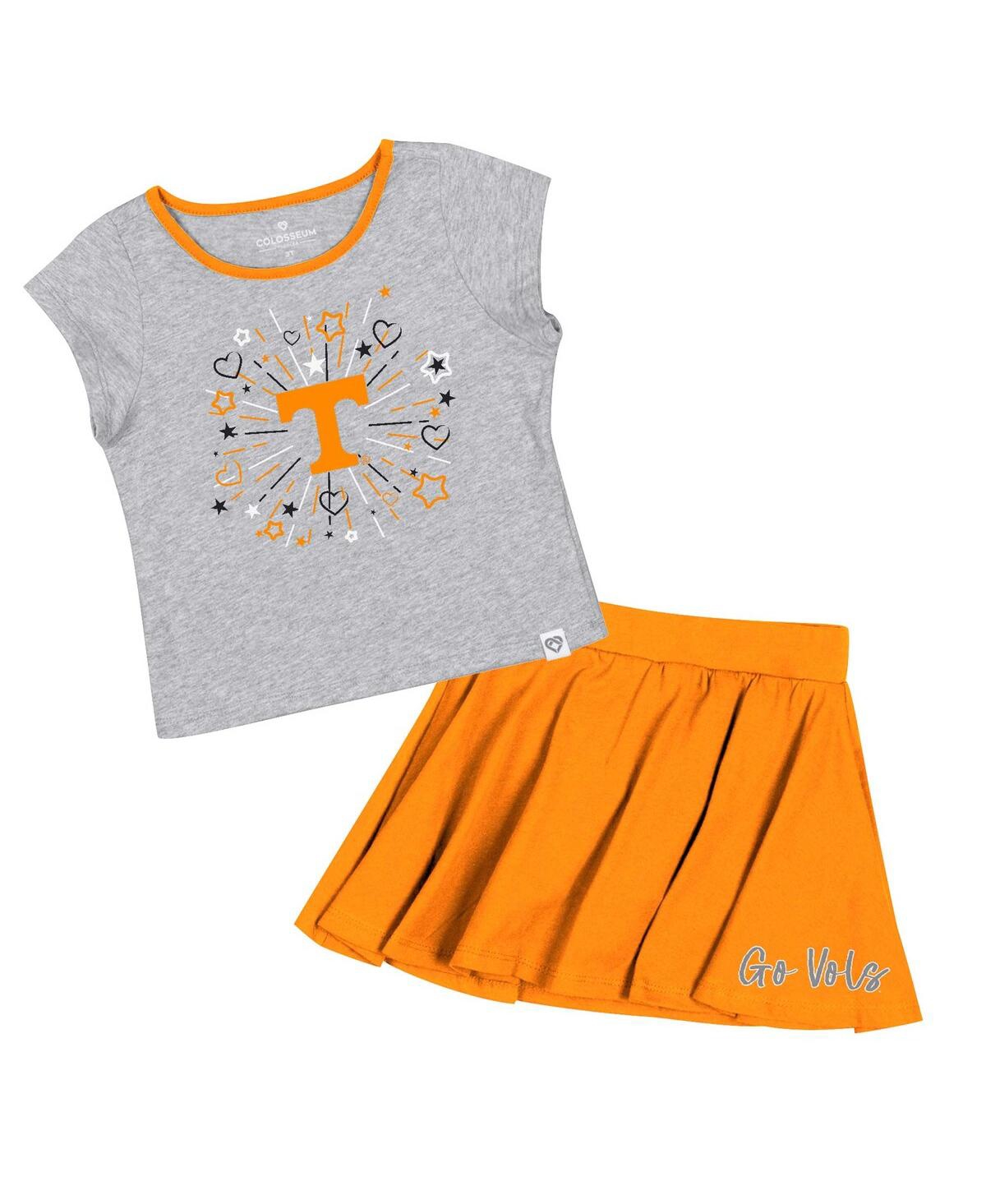 Colosseum Babies' Girls Toddler  Heather Gray, Tennessee Orange Tennessee Volunteers Two-piece Minds For Mold In Heather Gray,tennessee Orange