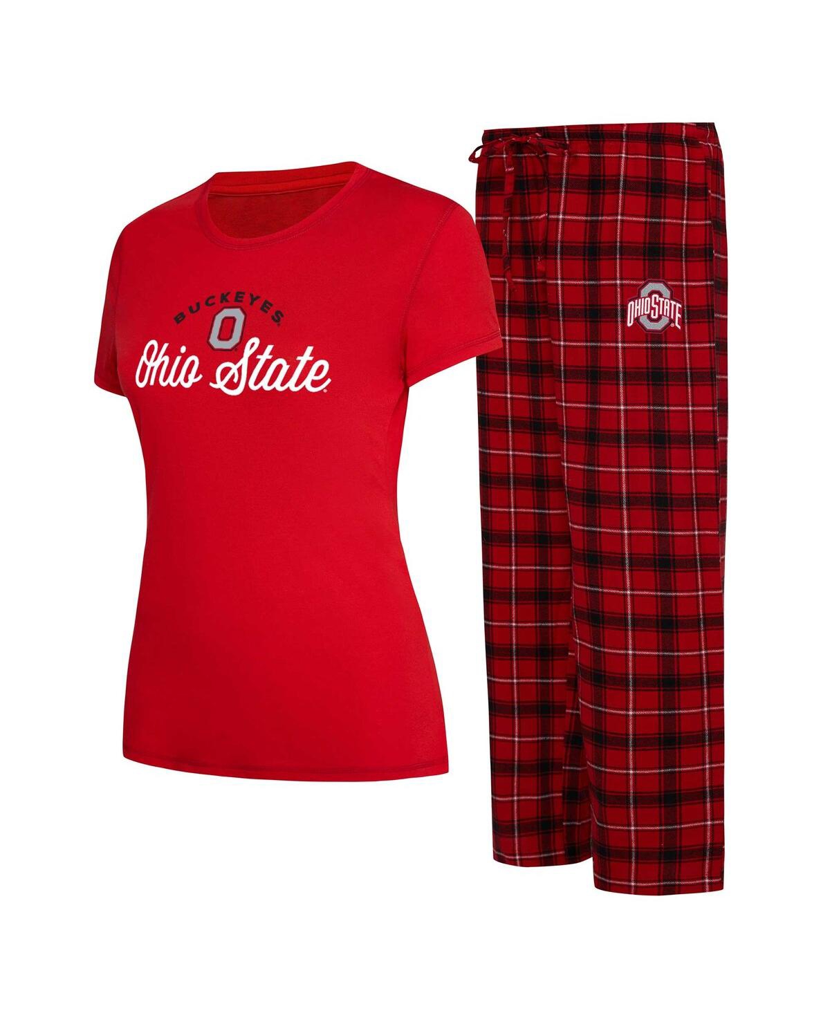 Shop Concepts Sport Women's  Scarlet, Black Ohio State Buckeyes Arctic T-shirt And Flannel Pants Sleep Set In Scarlet,black