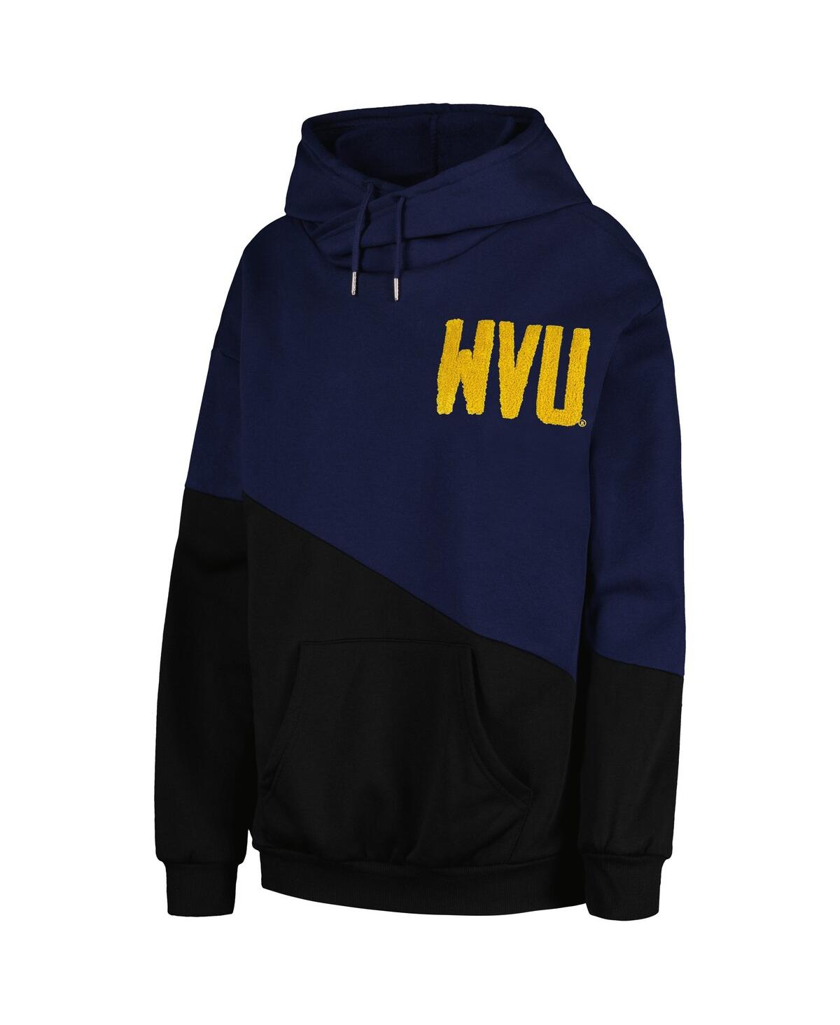 Shop Gameday Couture Women's  Navy, Black West Virginia Mountaineers Matchmaker Diagonal Cowl Pullover Hoo In Navy,black