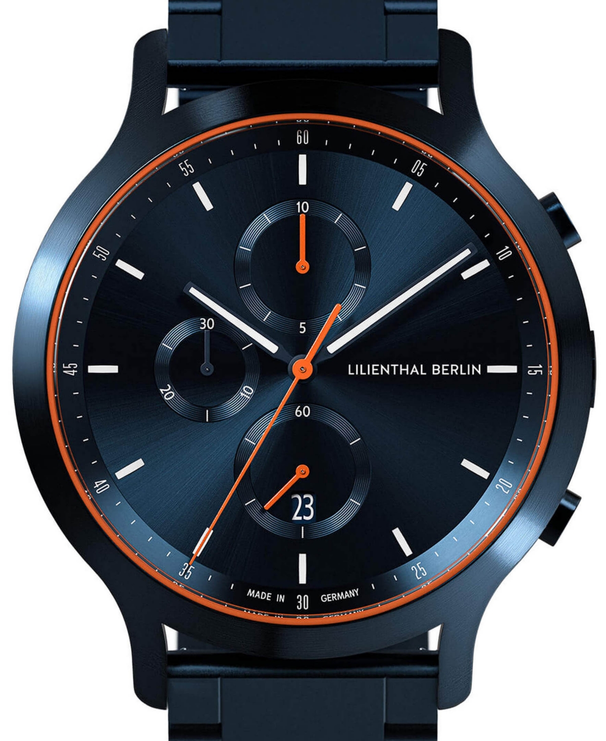 Shop Lilienthal Berlin Men's Blue Orange Chronograph Blue Stainless Steel Link Watch 42mm