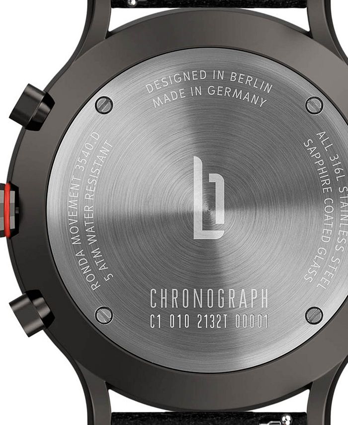 Lilienthal Berlin Men's Curcuit Chronograph Black Leather Watch 42mm