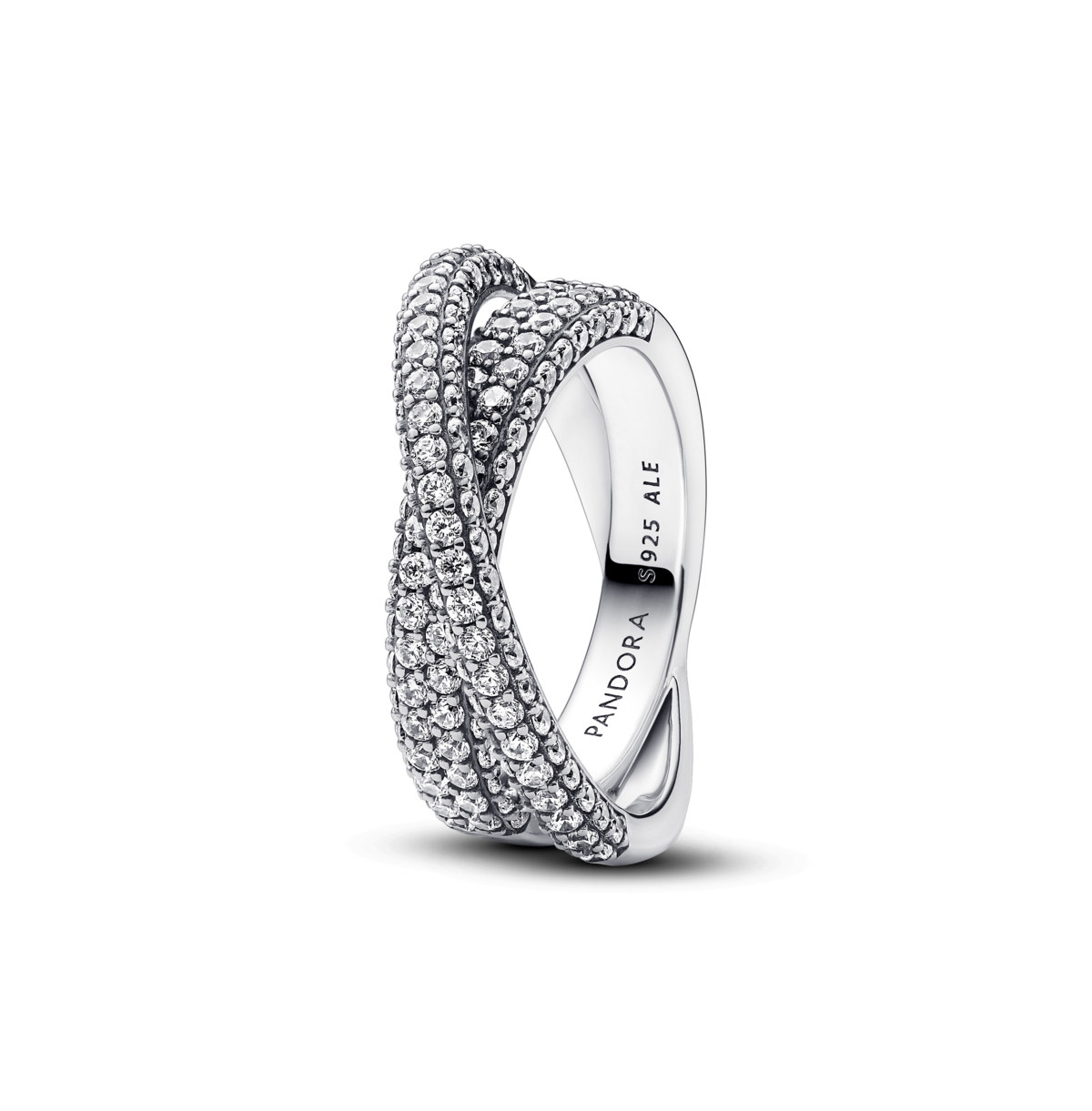 Pandora Timeless Sterling Silver Pave Crossover Dual Band Ring In Clear