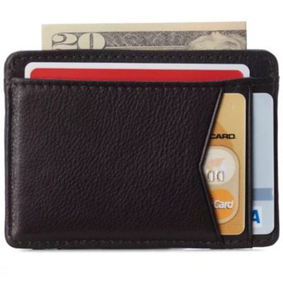 Men RFID Safe Minimalist Front Pocket Wallet Leather Thin Card Case