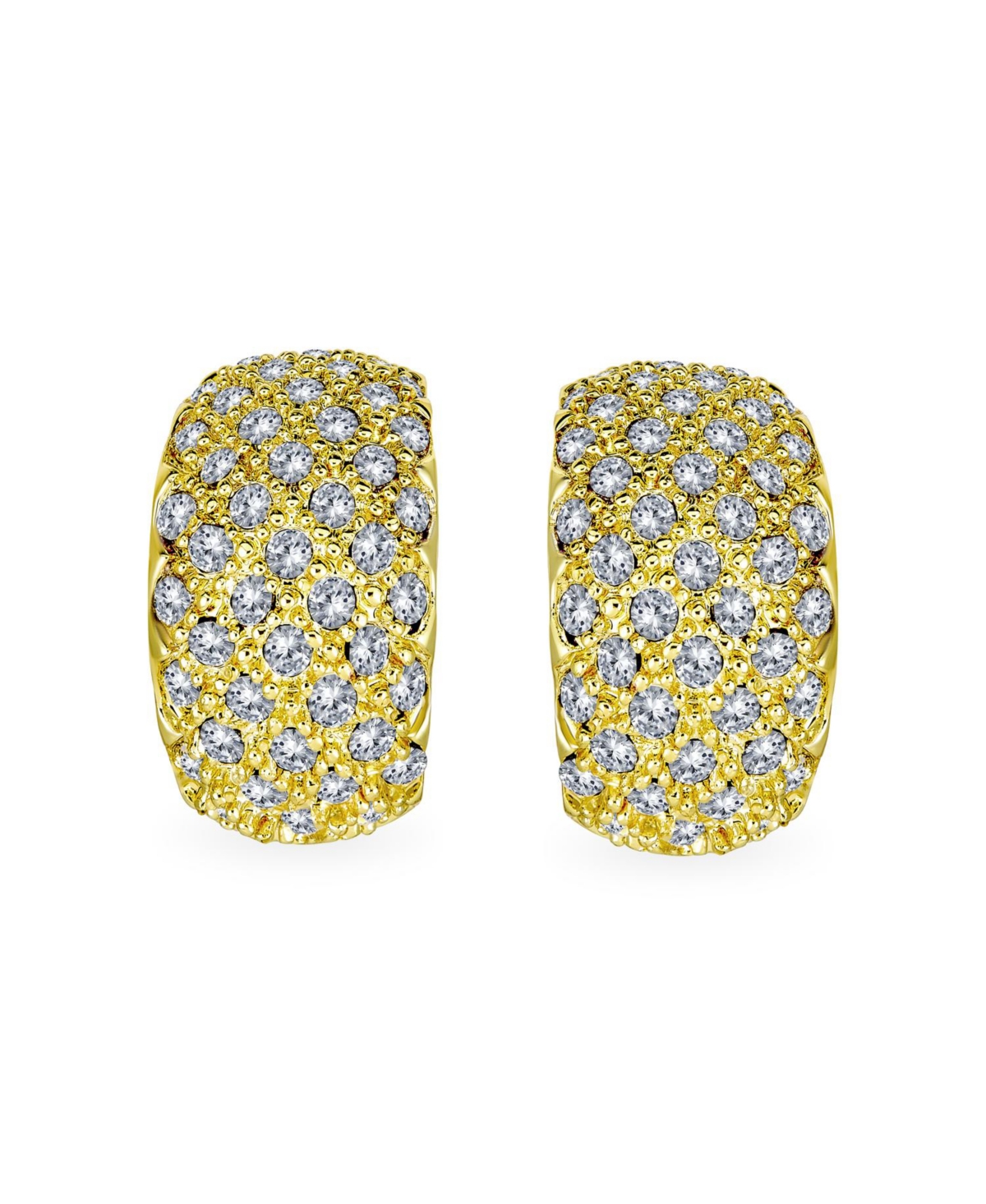 Bling Jewelry Fashion Pave Encrusted Crystal Wide Half Dome Clip On Earrings For Women Party Non Pierced Ears Yellow Gold Plated