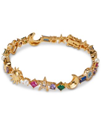 kate spade new york - Gold-Tone Mixed Stone Sun, Moon & Star Charm Tennis Bracelet