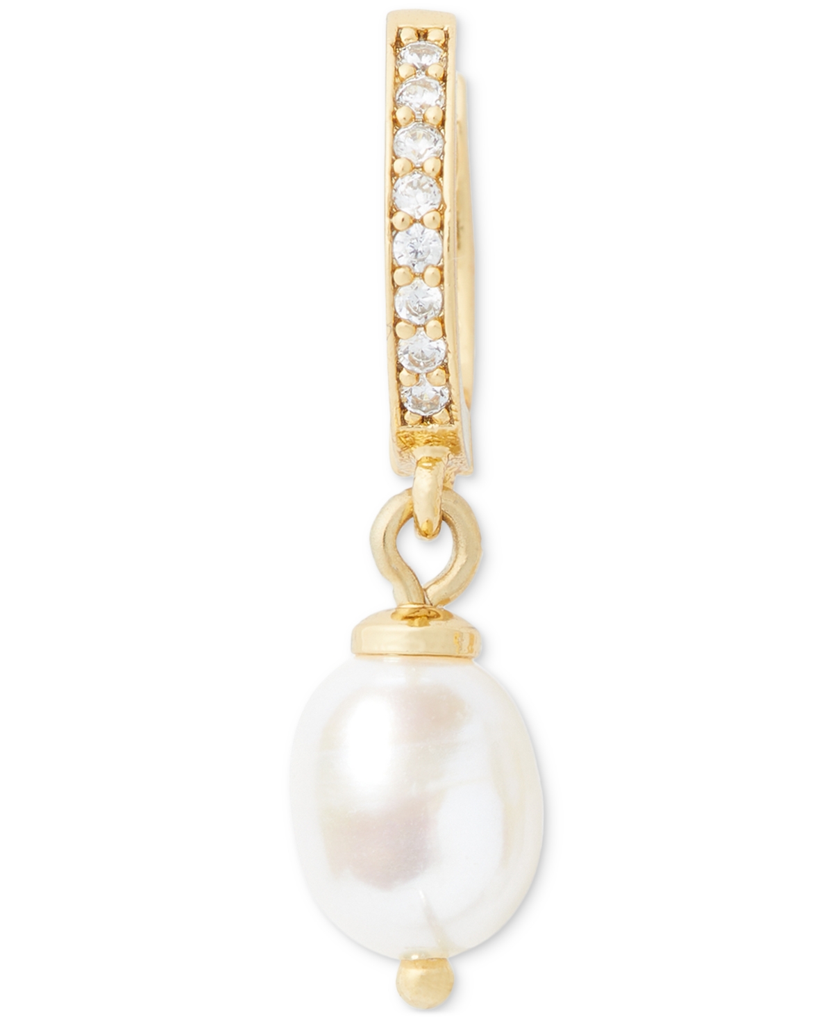 Kate Spade Gold-tone Freshwater Pearl Charm Pave Huggie Hoop Earrings In Clear,gold
