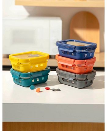 Genicook 3 PC Borosilicate Glass Container Set with Glass Lids and Silicone Wrap - Multicolor