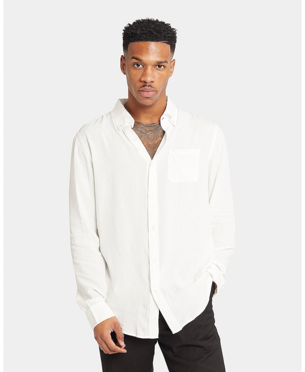Mens Crete Long Sleeve Button Up Shirt - Black