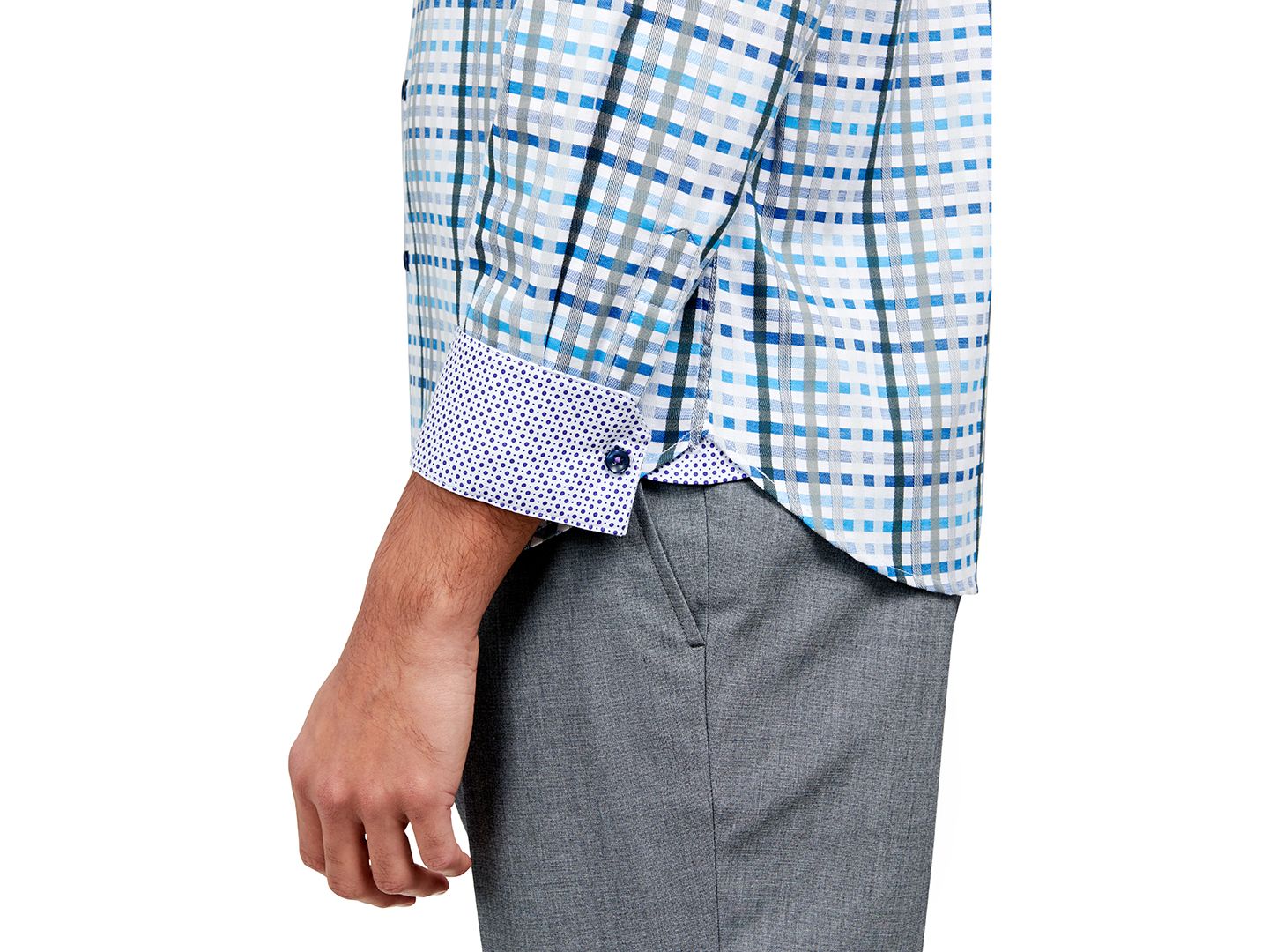 Мужская рубашка MICHELSONS OF LONDON Regular-Fit Dobby Plaid Dress Shirt, цвет: Синий — фото 3