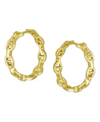 Classic Round Paper Clip Link Open Anchor Puff Mariner Chain Link Hoop Earrings Silver Gold Plated 1.25 Inch