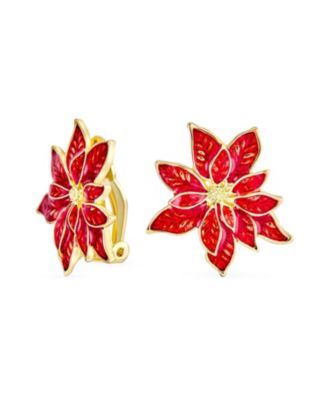 Large Statement Poinsettia Brooch Clip-On Earrings Christmas Jewelry Set Gold Plated