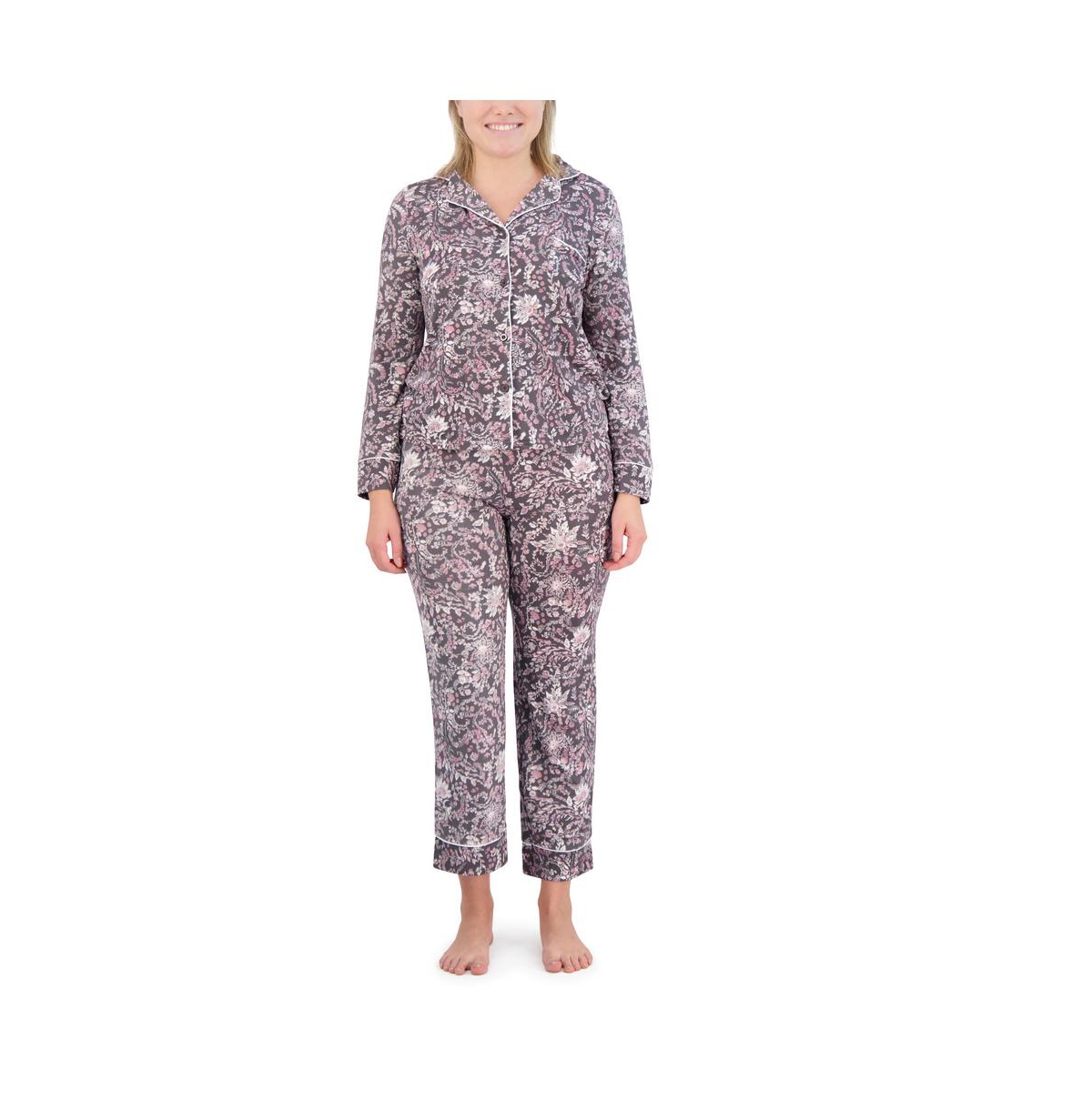Bearpaw Women s Long Sleeve Notch Collar Top And Pants 2 Piece