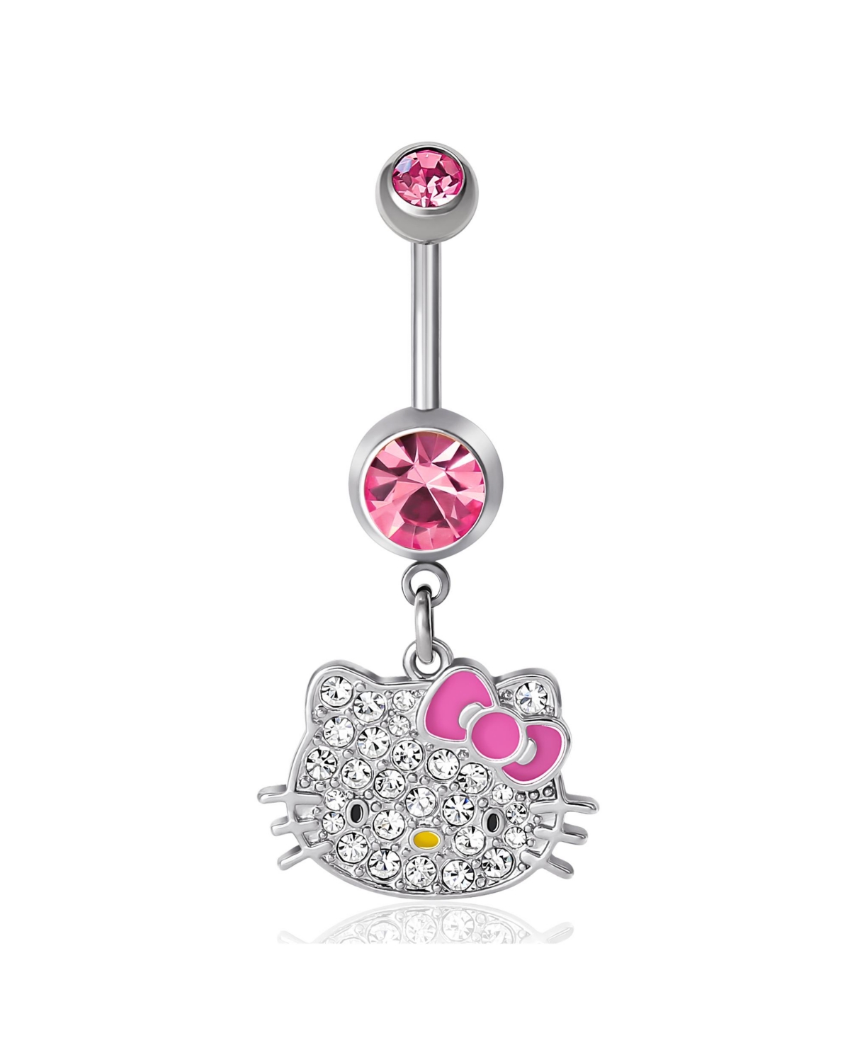 Sanrio 14G Stainless Steel (316L) Piercing Element Dangle Belly Button Ring - Pink Crystal - Silver tone, pink