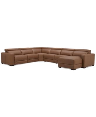 Nevio 157" 6-Pc. Leather Sectional with 1 Power Recliner, Headrests and Chaise, Created For Macy's