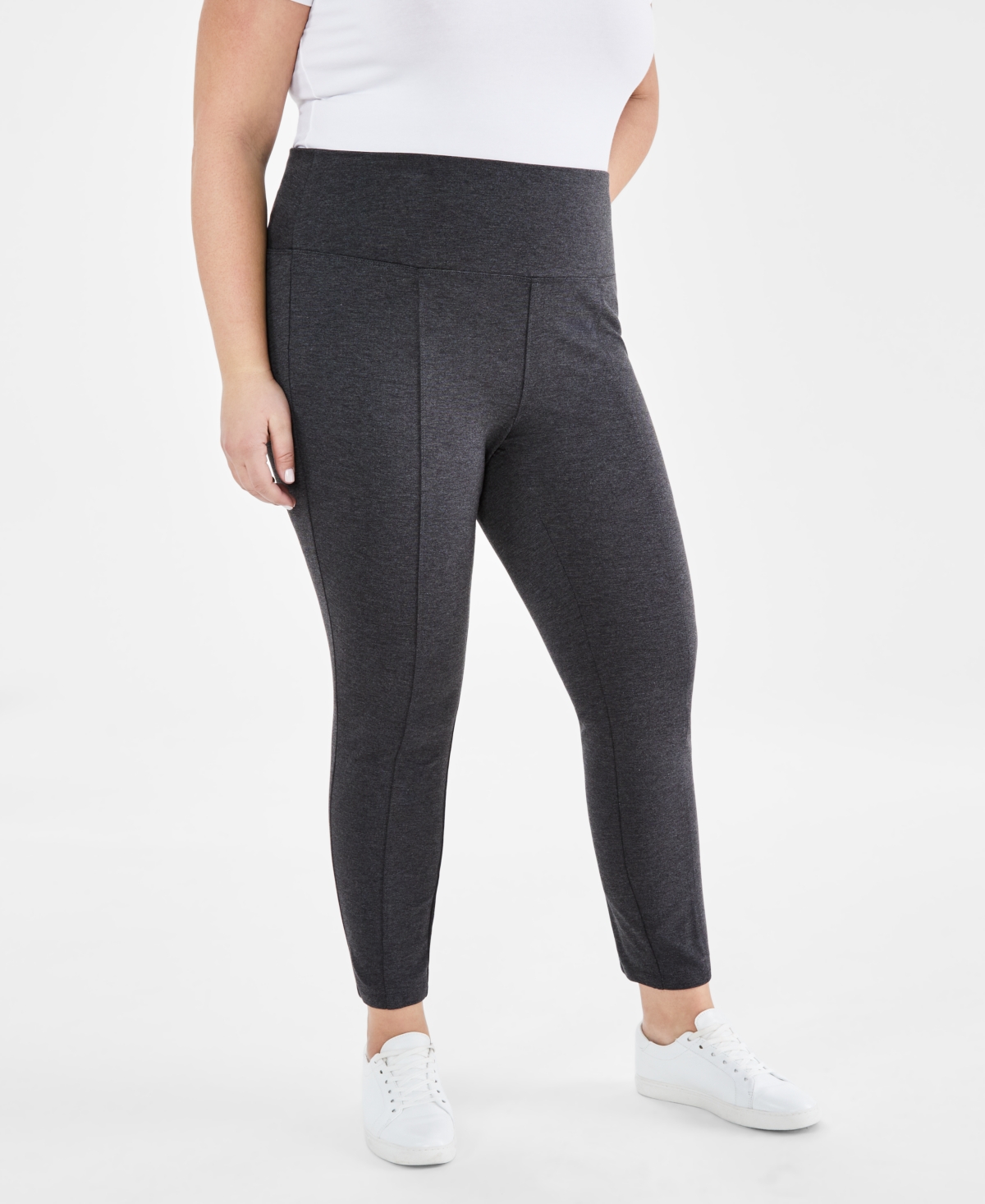 Shop Style & Co Plus Size Pull-on Ponte Knit Pants, Created For Macy's In Charcoal Heather