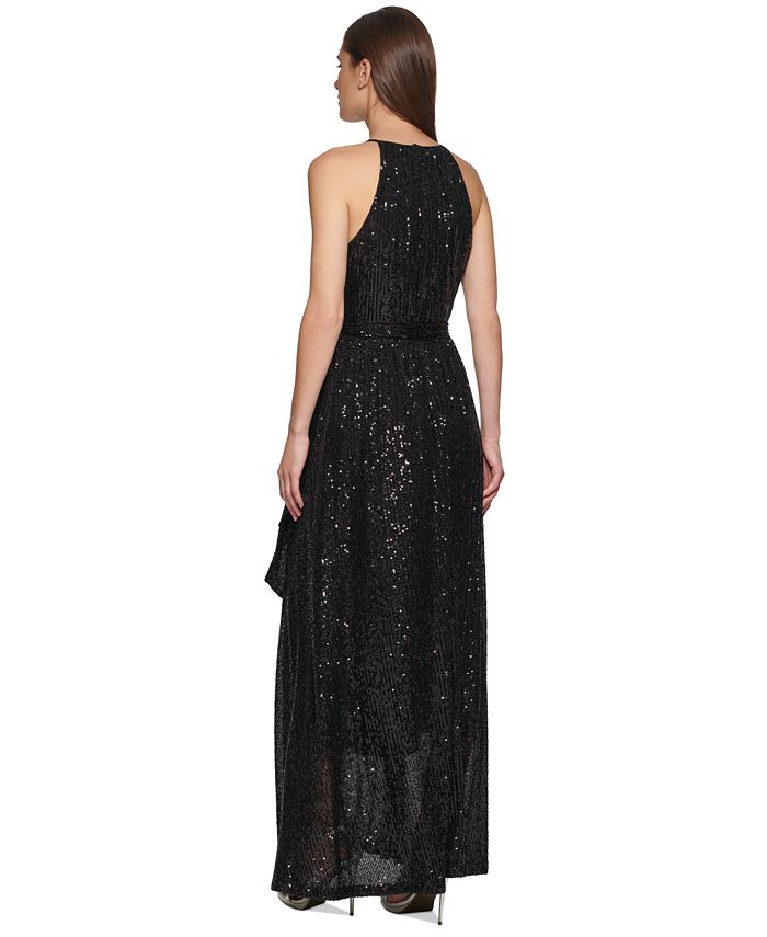 DKNY Women's Sequin Sleeveless Halter-Neck Gown - Macy's