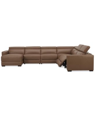 Nevio 157" 6-Pc. Leather Sectional with 2 Power Recliners, Headrests and Chaise, Created For Macy's