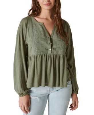 Lucky Brand - Women's Embroidered Pintuck Peplum Top