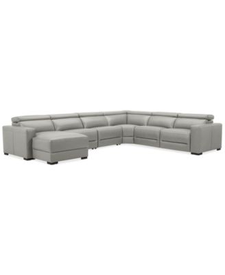 Nevio 157" 6-Pc. Leather Sectional with 3 Power Recliners, Headrests and Chaise