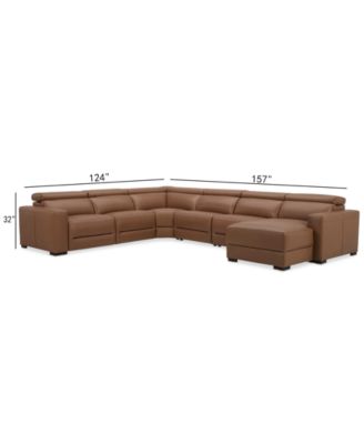Nevio 157" 6-Pc. Leather Sectional with 3 Power Recliners, Headrests and Chaise, Created For Macy's