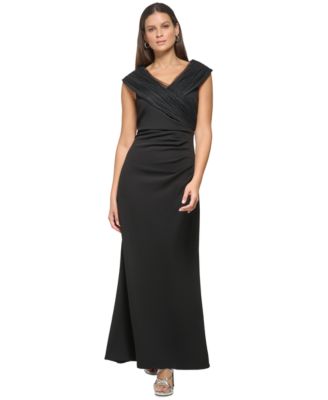 DKNY - Women's Ruched Portrait-Collar Gown