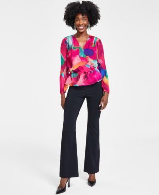 Petite Pleated Sleeve Peplum Blouse High Rise Flare Pants Created For Macys