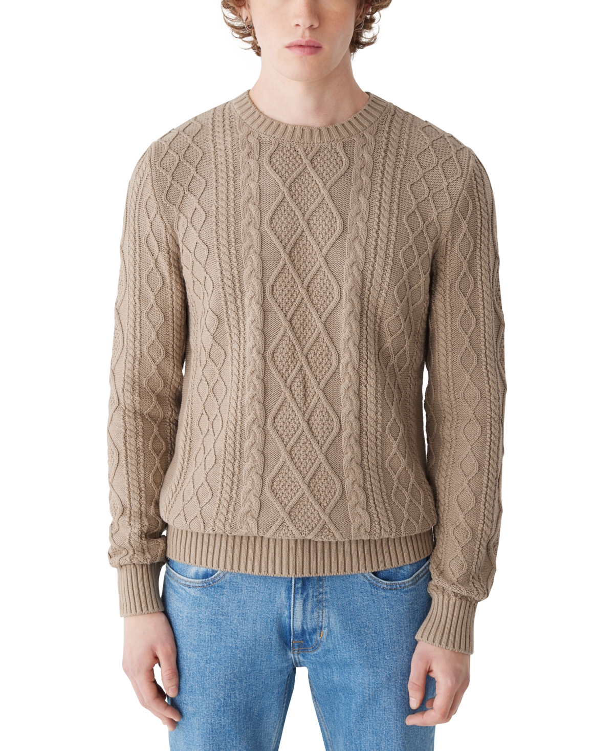 Men's Classic-Fit Cable-Knit Crewneck Sweater - Beige