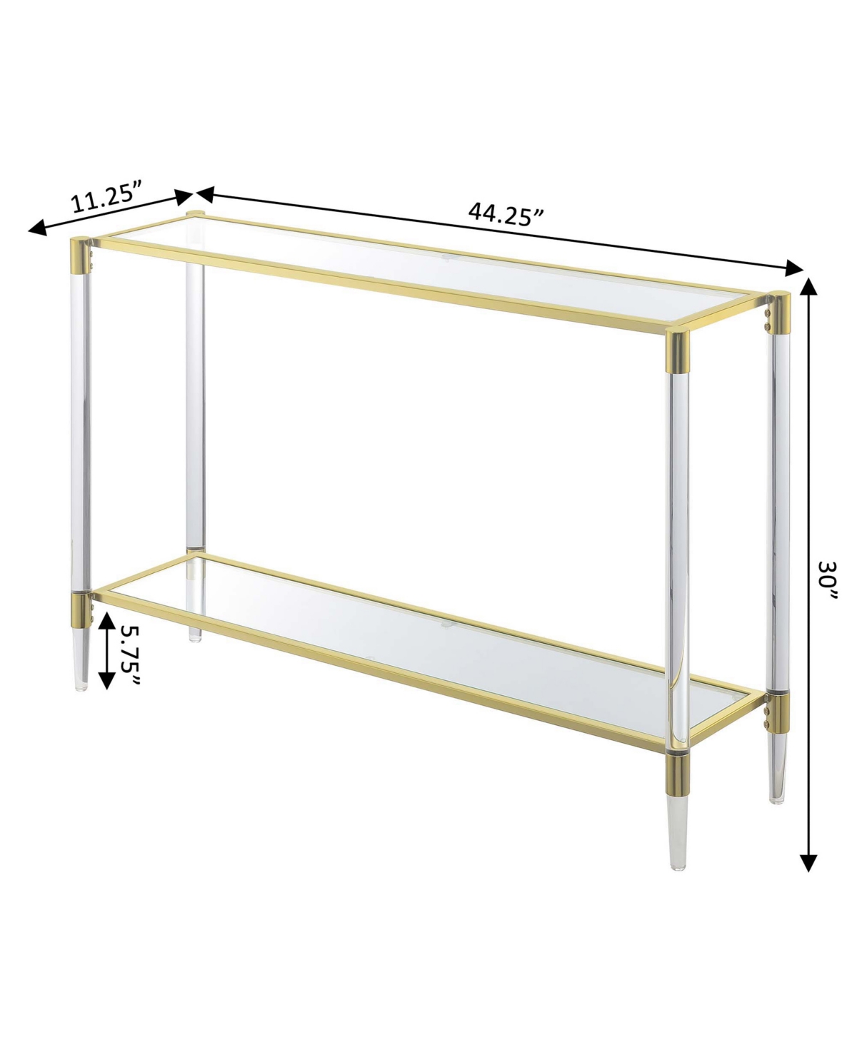 Shop Convenience Concepts 44.25" Glass Royal Crest 2 Tier Acrylic Console Table In Gold,glass
