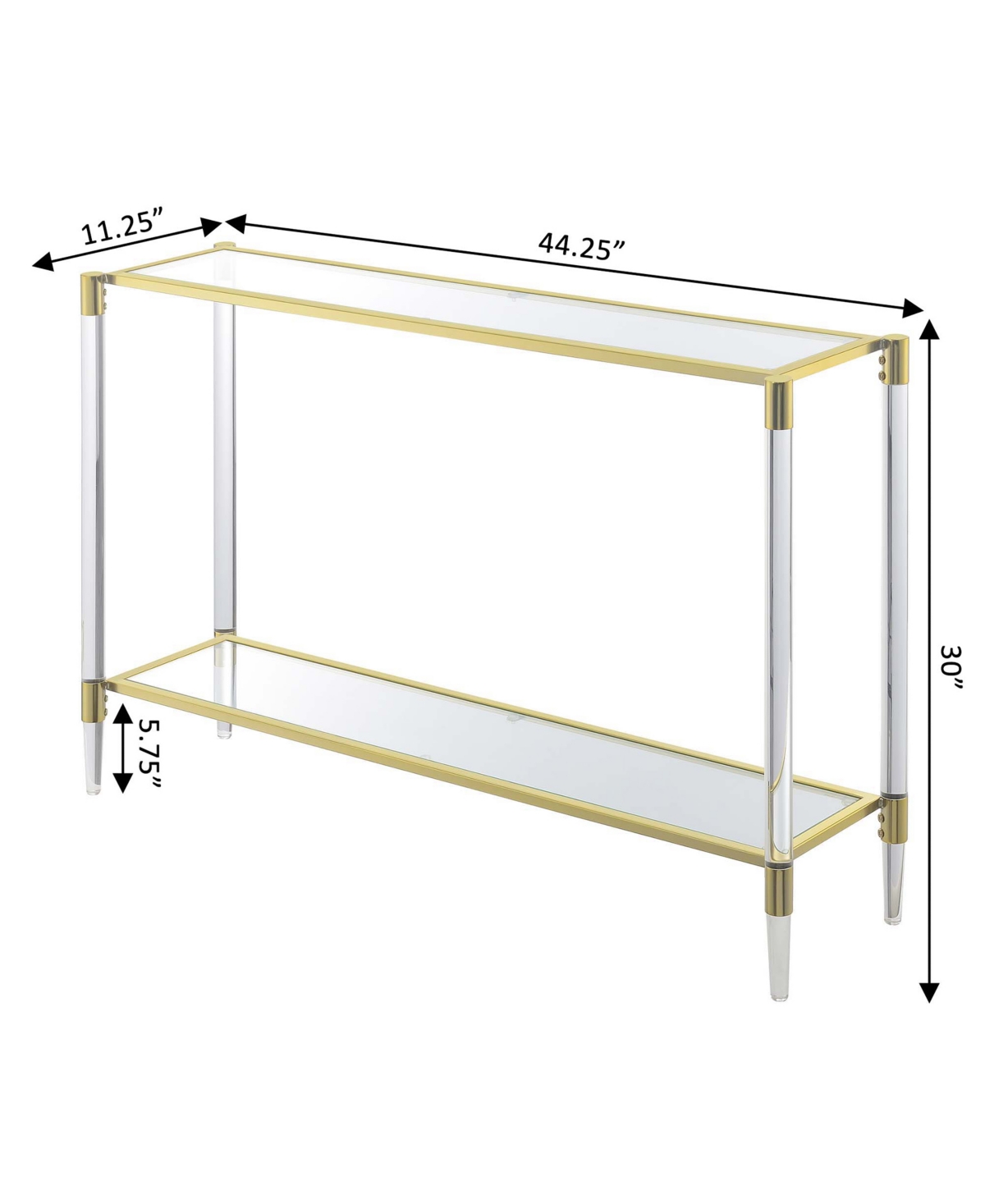 Convenience Concepts 44.25" Glass Royal Crest 2 Tier Acrylic Console Table In Gold,glass