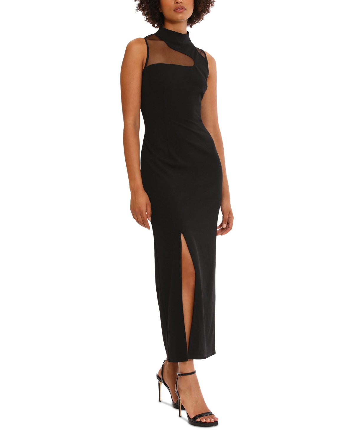 Shop Donna Morgan Women's Mock-neck Sleeveless Slit-front Dress In Black