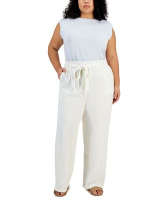 And Now This Now This Trendy Plus Size Button Shoulder Boat Neck Top Paperbag Pants Created For Macys In Tan