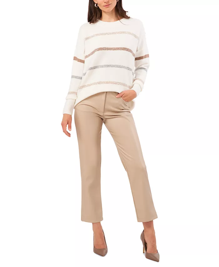 Women's Cozy Crewneck Sequin-Stripe Long-Sleeve Sweater - thumbnail 6
