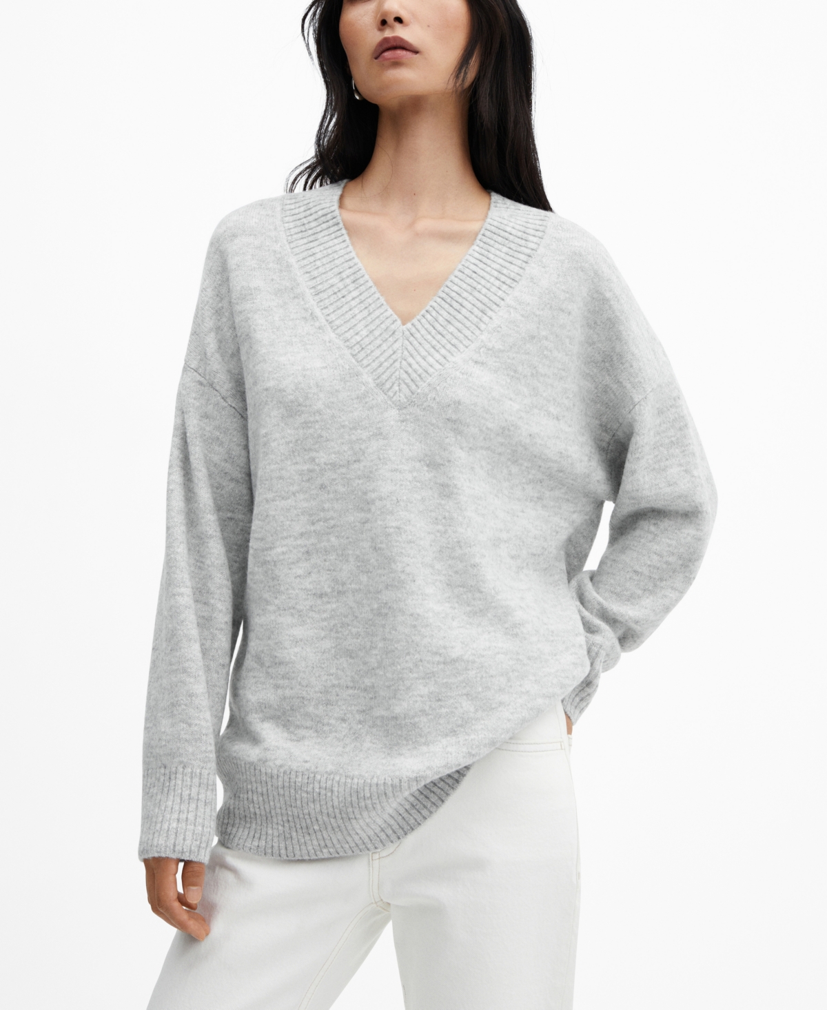 Mango Women's V-neck Sweater In Light Heather Gray