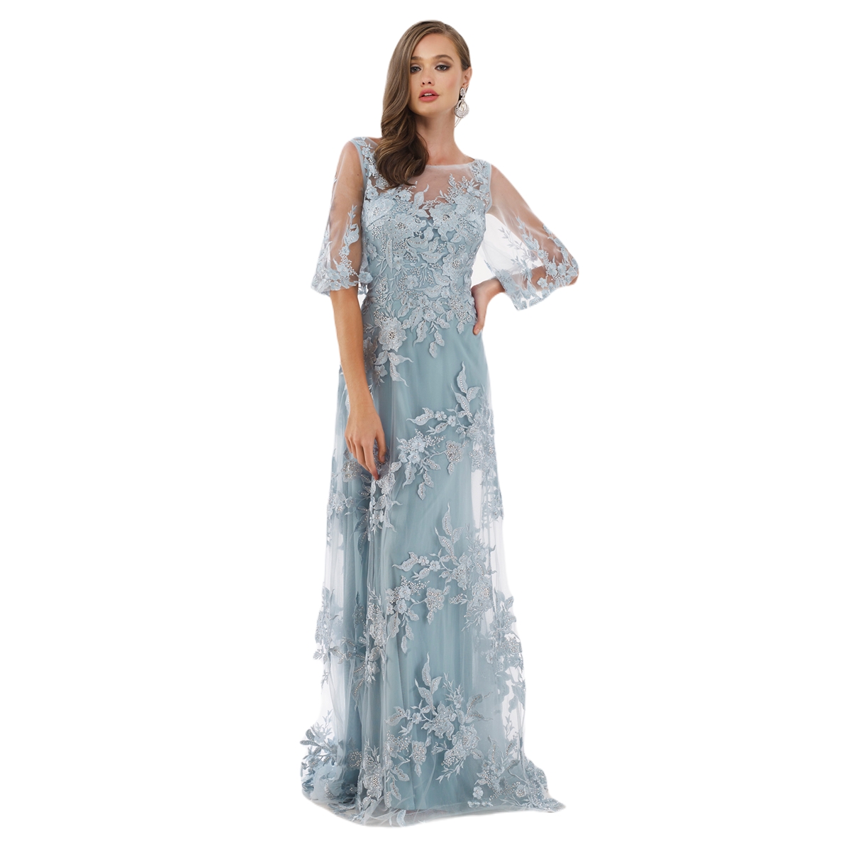 Edwardian Evening Gowns, Ballgowns, Formal Dresses Lara Cape Sleeves A-line Lace Gown - Dusk $598.00 AT vintagedancer.com