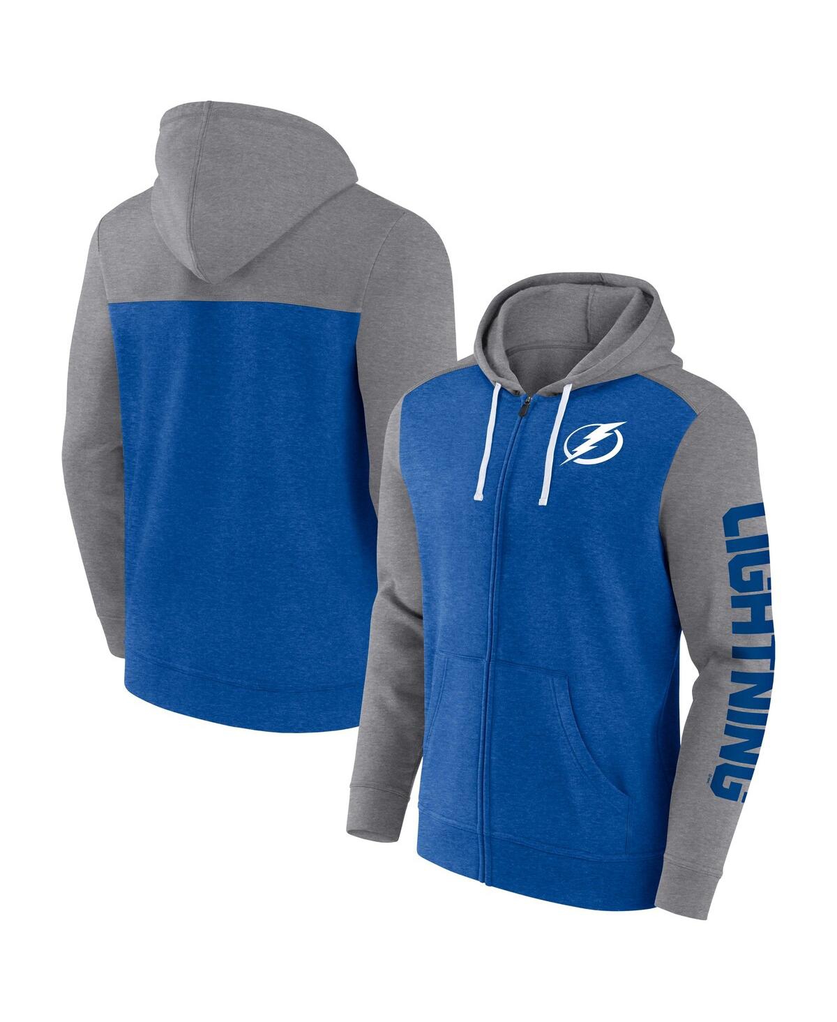 FANATICS MEN'S FANATICS HEATHER BLUE TAMPA BAY LIGHTNING DOWN AND DISTANCE FULL-ZIP HOODIE