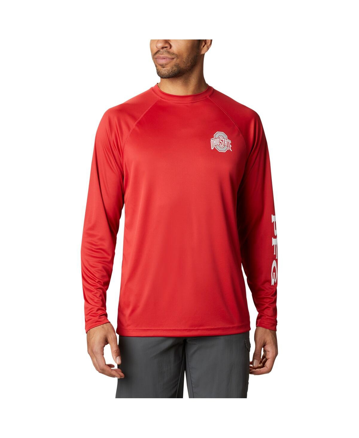 Columbia Men's  Scarlet Ohio State Buckeyes Terminal Tackle Omni-shade Raglan Long Sleeve T-shirt