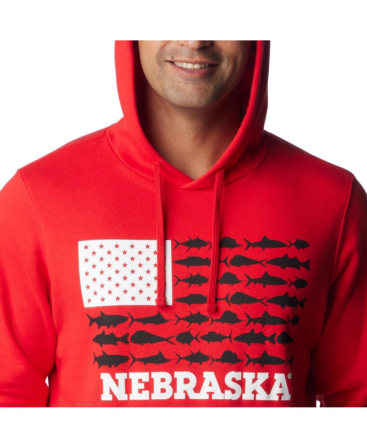 Shop Columbia Men's  Scarlet Nebraska Huskers Pfg Fish Flag Ii Pullover Hoodie