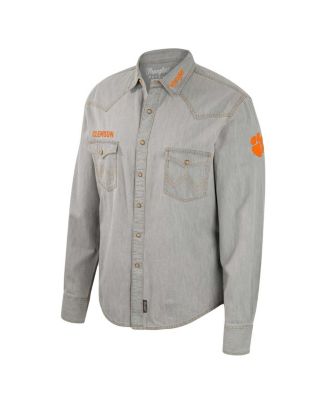 Men's x Wrangler Gray Clemson Tigers Cowboy Cut Western Full-Snap Long Sleeve Shirt