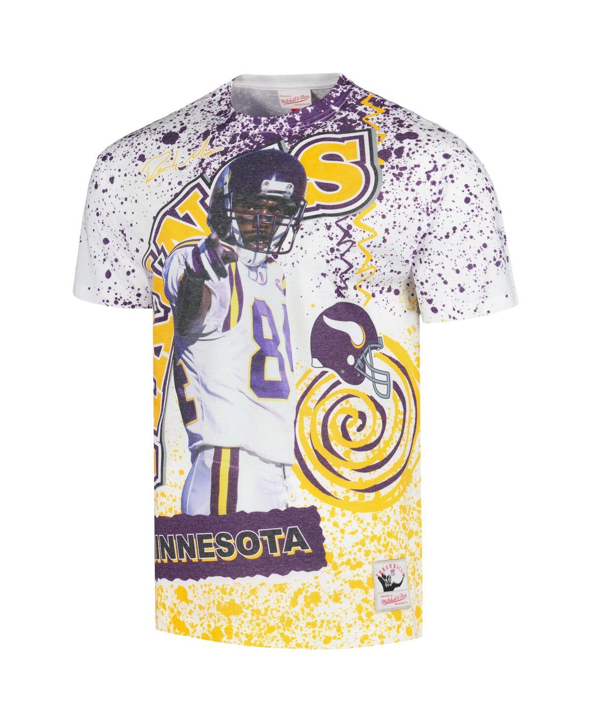 Mitchell & Ness Men's  Randy Moss White Minnesota Vikings Retired Player Name And Number Burst T-shir In White