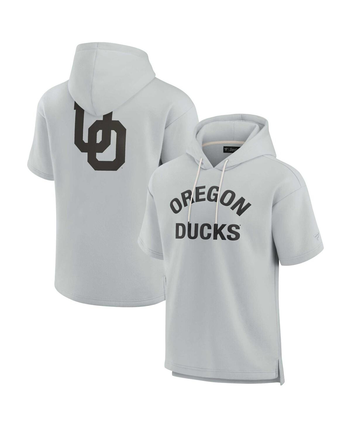 Men's and Women's Fanatics Signature Gray Oregon Ducks Super Soft Fleece Short Sleeve Pullover Hoodie - Gray