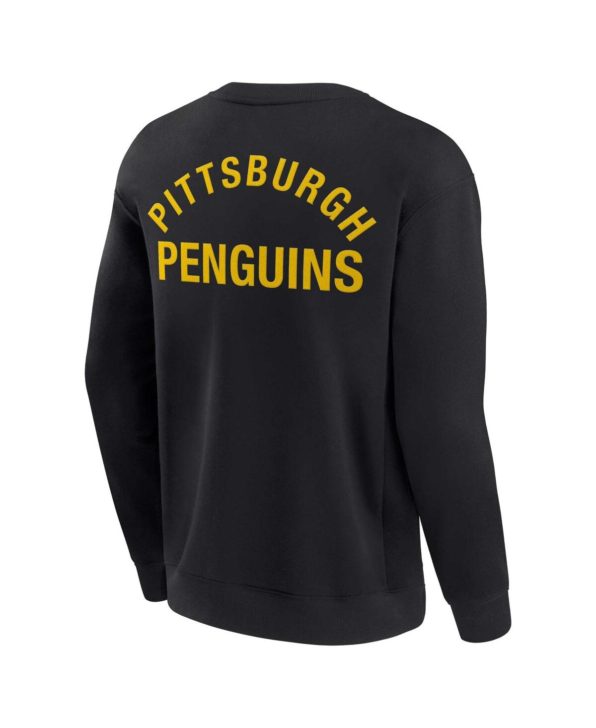 Shop Fanatics Signature Men's And Women's  Black Pittsburgh Penguins Super Soft Pullover Crew Sweatshirt