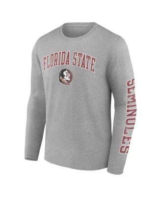 Men's Heather Gray Florida State Seminoles Distressed Arch Over Logo Long Sleeve T-shirt