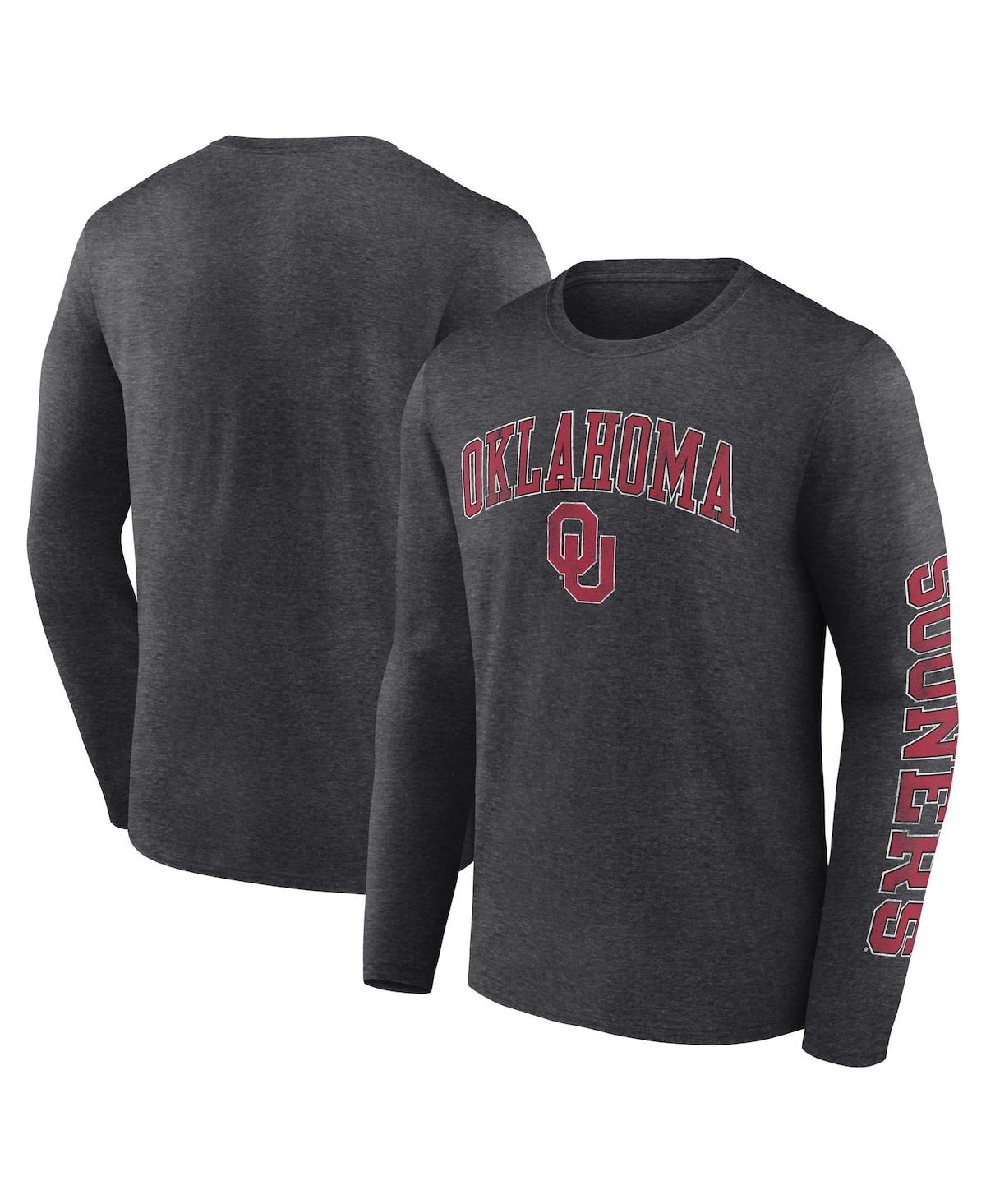 Shop Fanatics Men's  Heather Charcoal Oklahoma Sooners Distressed Arch Over Logo Long Sleeve T-shirt