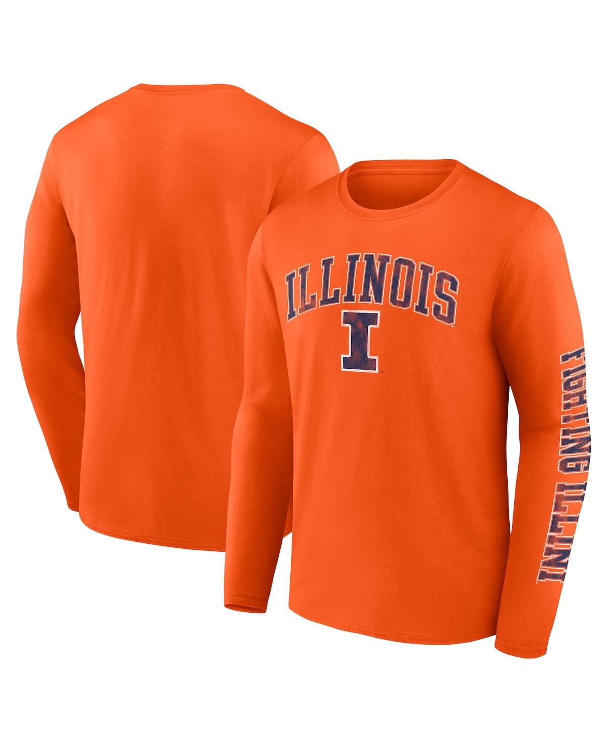 Fanatics Men's  Orange Illinois Fighting Illini Distressed Arch Over Logo Long Sleeve T-shirt