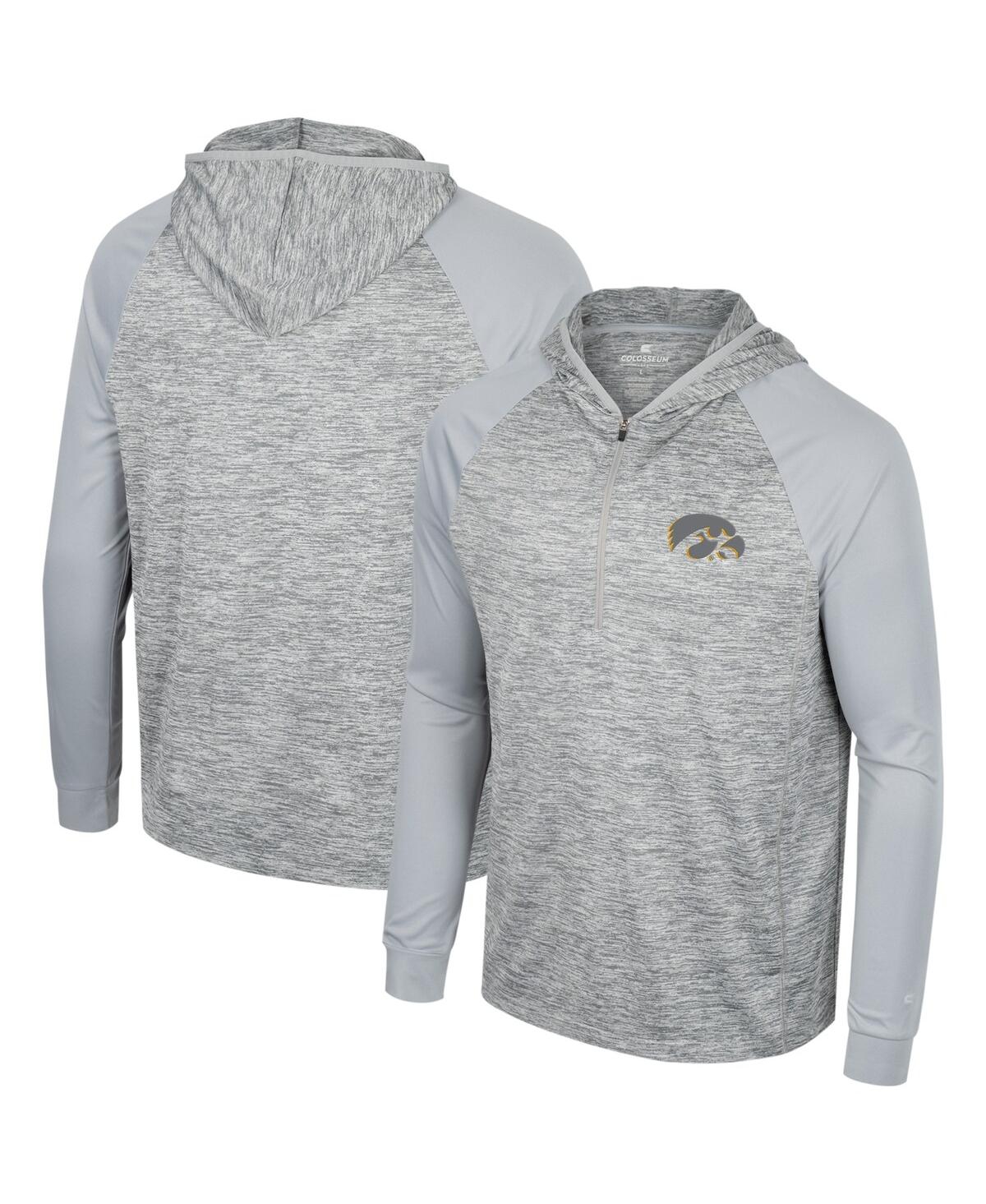Colosseum Gray Iowa Hawkeyes Cybernetic Raglan Quarter-zip Hooded Top In Gray