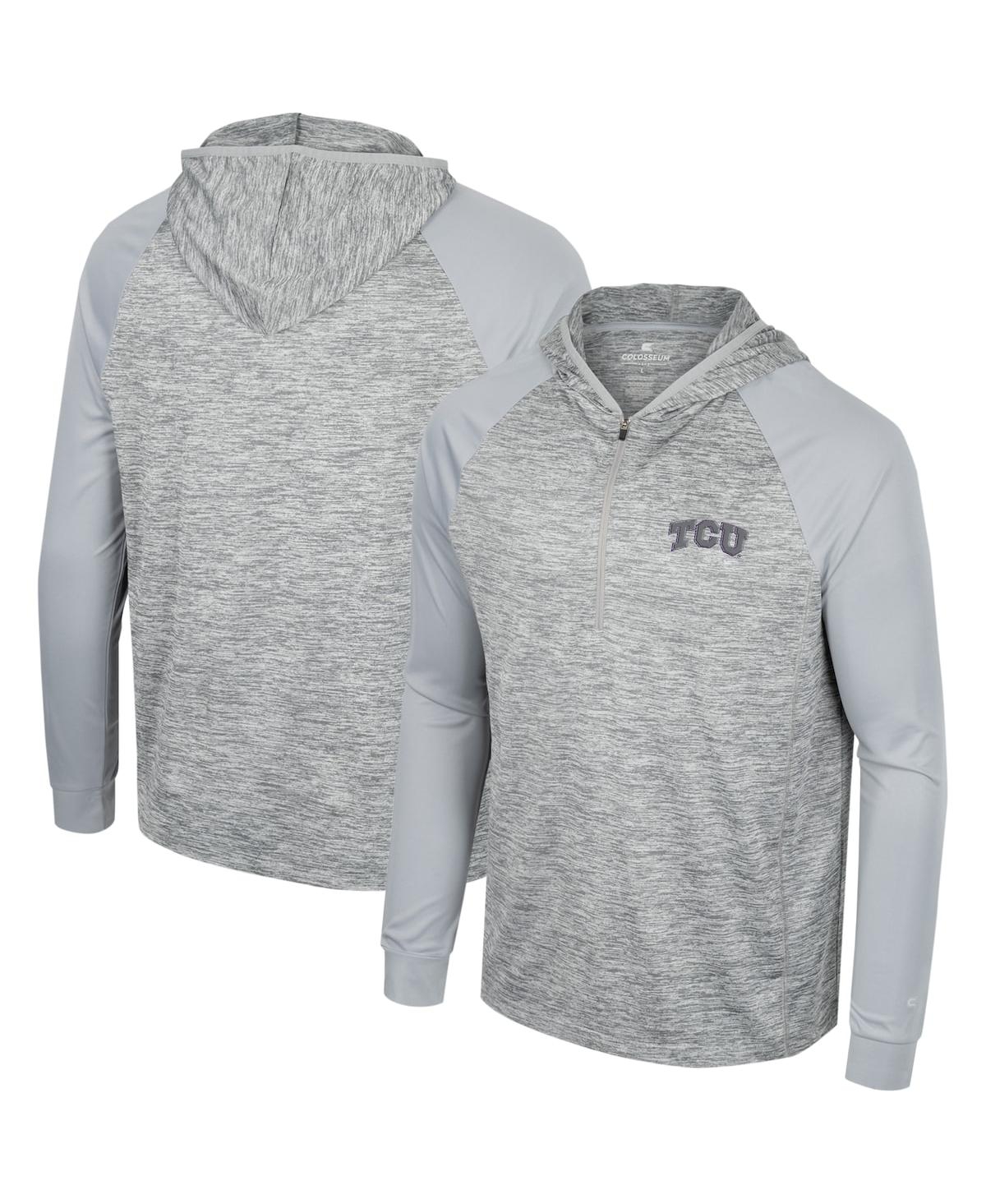 Colosseum Men's  Gray Tcu Horned Frogs Cybernetic Raglan Quarter-zip Hooded Top