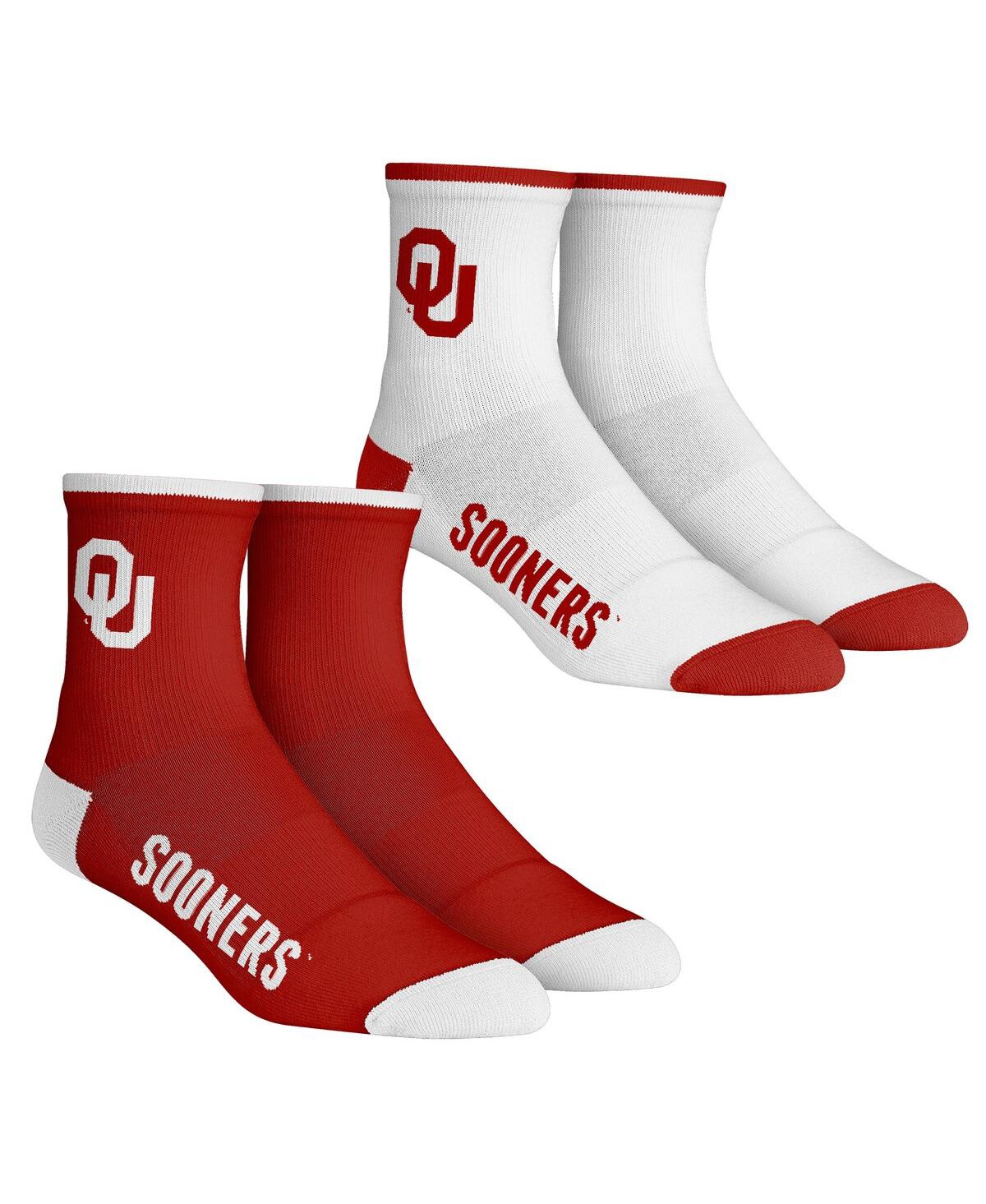 Rock 'em Kids' Youth Boys And Girls  Socks Oklahoma Sooners Core Team 2-pack Quarter Length Sock Set In Red,white